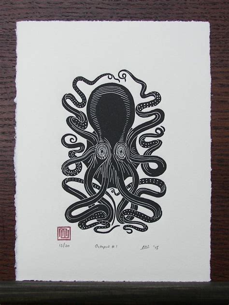 Octopus Linocut Print Handmade Limited Edition Linocut Prints