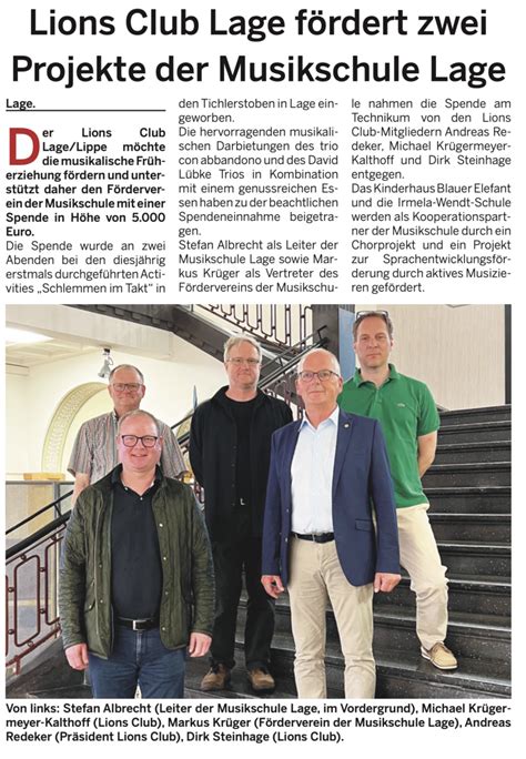 Musikschule Lage Lions Club Spendet F R Musikschulprojekte