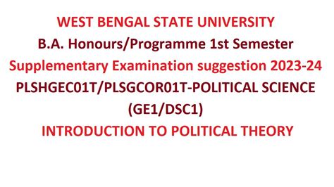 Wbsu Ba St Semester Political Science Ge Dsc Supplementary