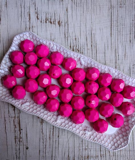 20mm Hot Pink Solid Hexagon Bubblegum Beads 10ct Chunky Etsy