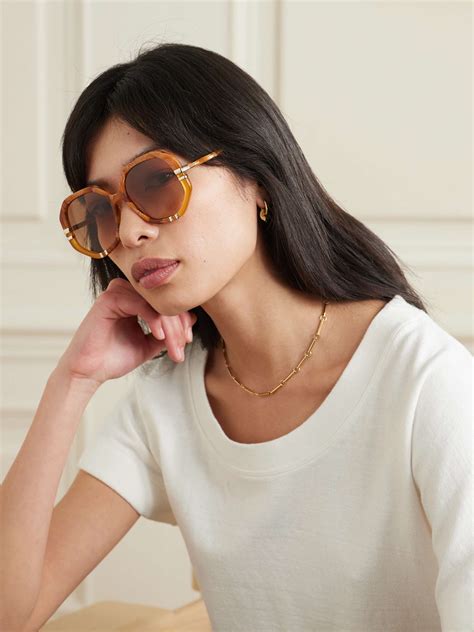 ChloÉ Eyewear Oversized Hexagon Frame Acetate And Gold Tone Sunglasses