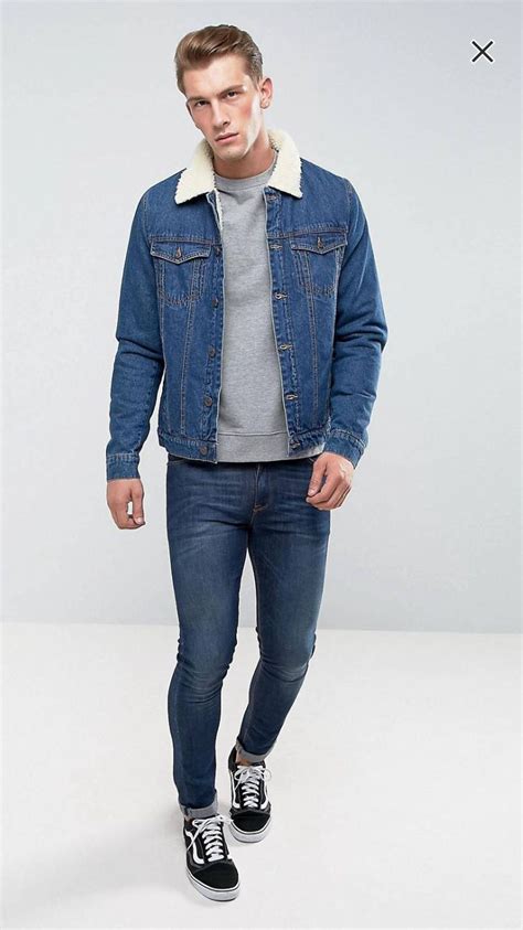 Only And Sons Denim Jacket With Borg Collar Asos Mens Outfits Denim Jacket Lined Jeans