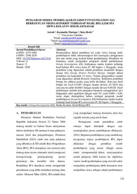 Pdf Pengaruh Model Pembelajaran Group Investigation Gi Berbantuan