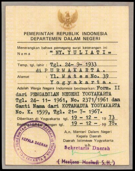 Surat Bukti Kewarganegaraan Indonesia From 1973 Reverse PICRYL