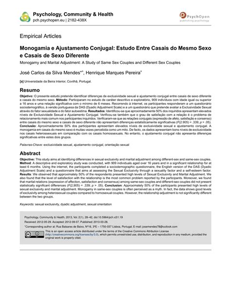 PDF Monogamy And Marital Adjustment A Study Of Same Sex Couples And Different Sex Couples