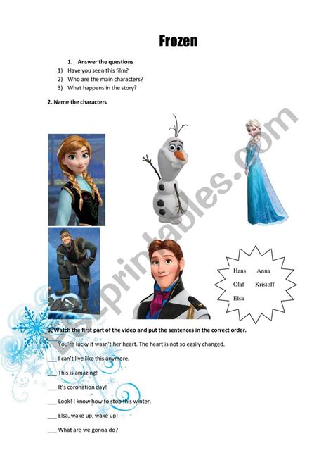 Frozen Esl Worksheet By Raissazh