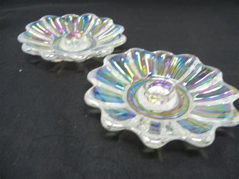 Celestial Iridescent Candle Holders By Federal Glass Etsy