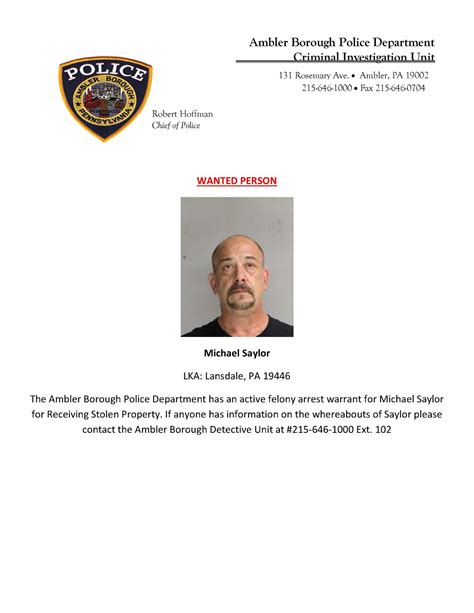 Ambler Borough Police Release Active Arrest Warrants - Around Ambler