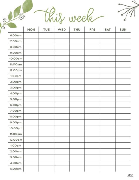 Printable Hourly Planner Template