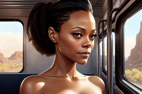 Dopamine Girl A Digital Painting Of Zoe Saldana Naked Leaning Against