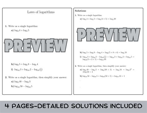 Laws Of Logarithms Worksheet With Solutions Teaching Resources