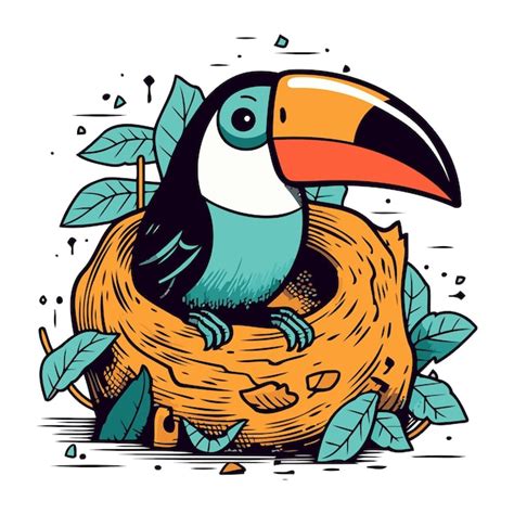 Cute Toucan Oiseau De Dessin Anim Dans Le Nid Illustration Vectorielle