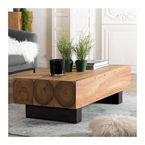 Table Basse Réalisée En Poutres De Bois De Suar Avec Socle Noir Forest