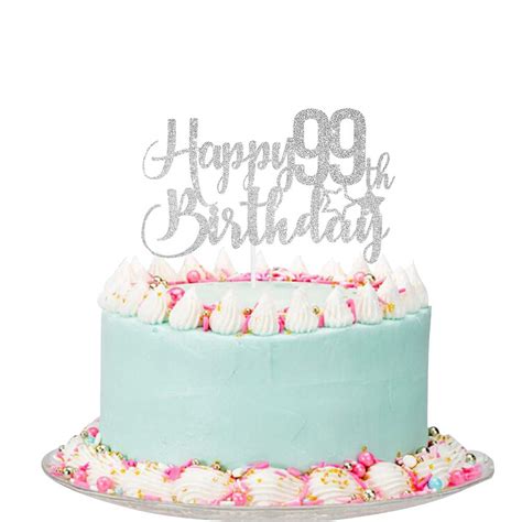 Silver Glitter Happy 99th Birthday Cake Topper 99th Birthday Cake