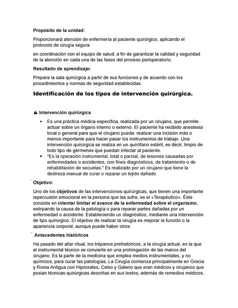 Intervencion Quirurgica Propósito De La Unidad Proporcionará