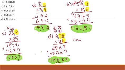 Correção Dos Exercícios De Multiplicação Com Vírgula Youtube