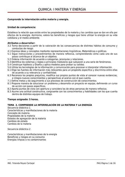 Quimica I Materia Y Energia Para El Saber Comprende La Interrelaci N