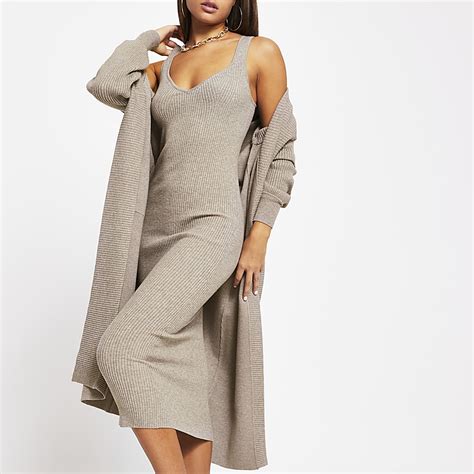 Grey Bodycon Midi Dress River Island