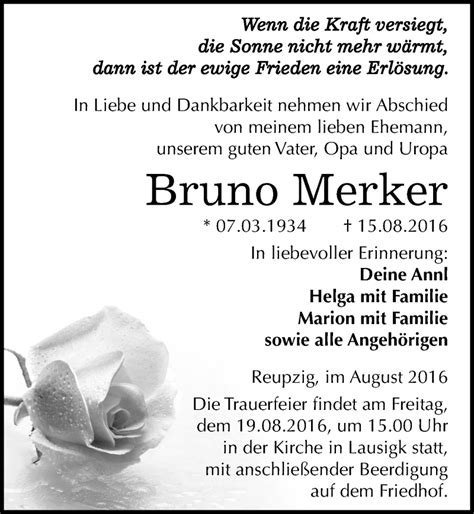 Traueranzeigen Von Bruno Merker Abschied Nehmen De