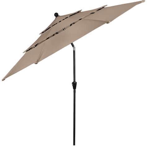 Pure Garden 10 Ft Steel Market Patio Umbrella With 3 Tiered Sunshade And Push Button Tilt And