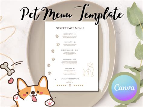 Pet Menu Template, Dog Menu for Restaurants or Events, Canva Dog Menu ...