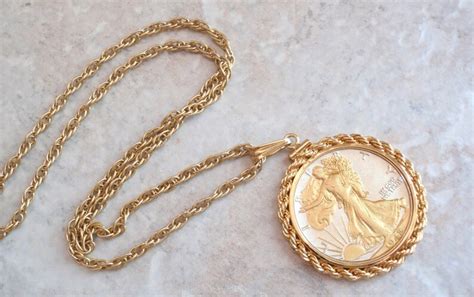 Walking Liberty Half Dollar Necklace 1942 Gold Plated Silver Etsy