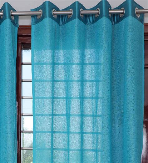 Buy Aqua Abstract Polyester Ft Sheer Eyelet Door Curtains Set Of