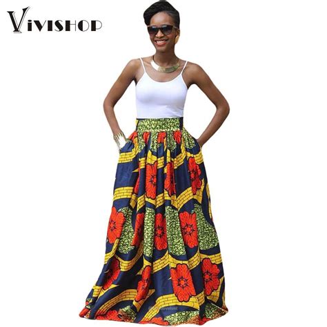 African Print Long Skirt Ankara Dashiki High Waist A Line Maxi Umbrella Skirt Skirts