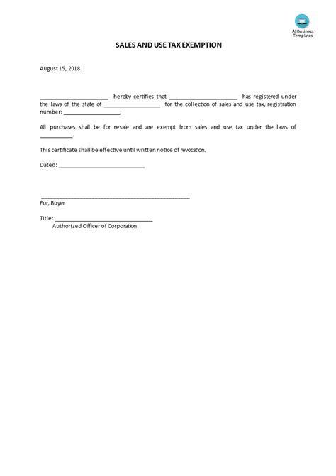 Sales And Use Tax Exemption Letter Templates At Allbusinesstemplates