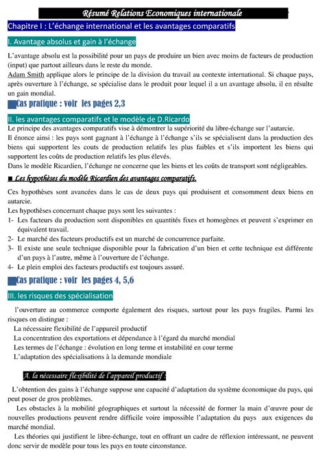 R Eco Resumé Théorique Résumé Relations Economiques internationale s