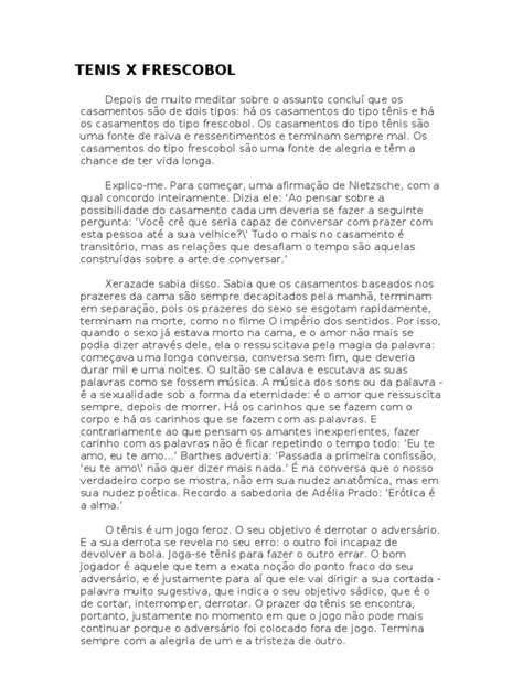 Rubem Alves Tênis E Frescobol Pdf - Tenis X Frescobol | PDF | Relação sexual | Amor