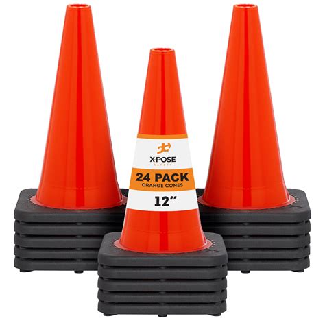 12 Inch Orange Traffic Cones, 24-Pack - Multipurpose PVC Plastic Safety ...