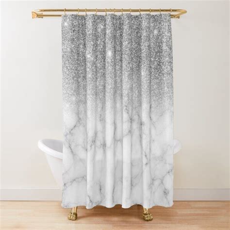 Stylish Silver Glitter Ombre Marble Shower Curtain By Colorflowart