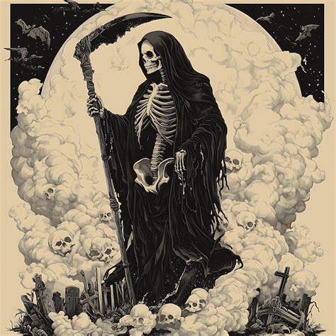 Grim Reaper In Graveyard A Haunting Illustration Premium Ai Generated