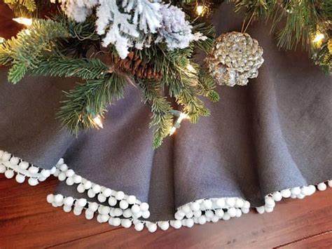 LimitedChristmas Tree Skirt Steel Gray Burlap White Pom Diy Christmas