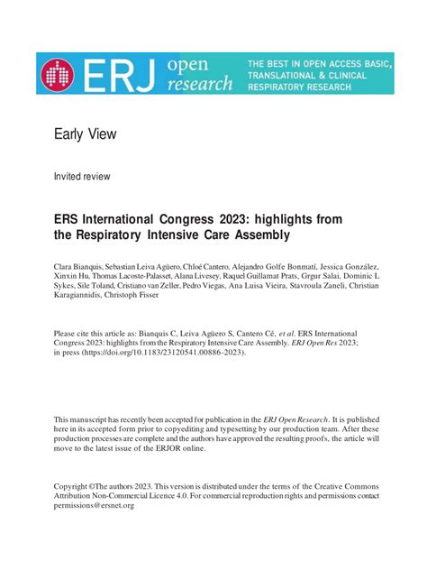 Pdf Ers International Congress Highlights From The Respiratory