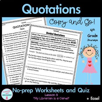 Journeys Grade Grammar Worksheets Quiz Easel Quotations Lesson