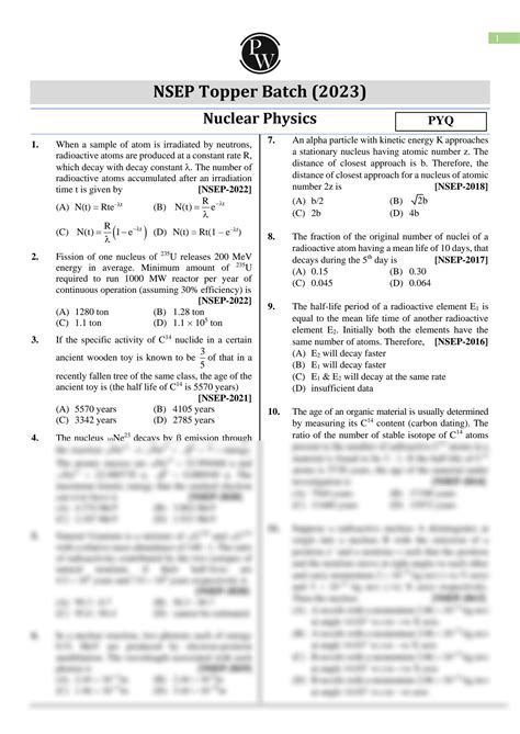 SOLUTION Nuclear Physics Practice Sheet Pyq Only Pdf Studypool