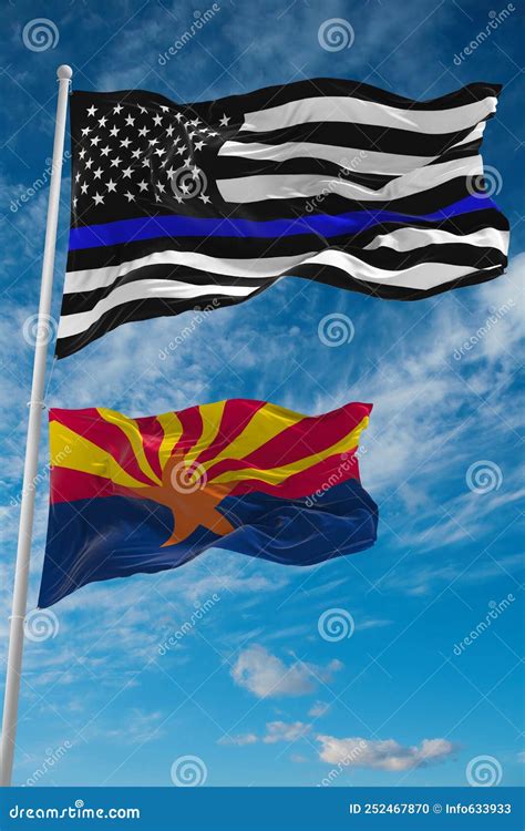 Thin Blue Line Flag Of Us With Smaller Flag Of Arizona State Usa At