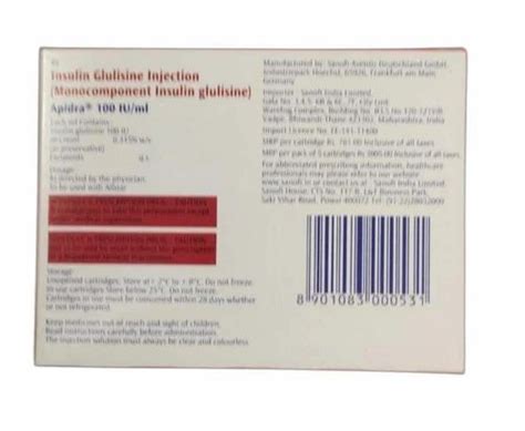 Insulin Glulisine Injection, 100U/ml at Rs 990/box in Lucknow | ID ...