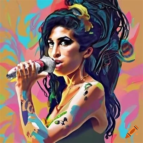 Vibrant Album Cover With Amy Winehouse And Floral Elements On Craiyon