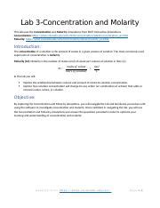 Lab3 Concentration Docx Lab 3 Concentration And Molarity This Lab