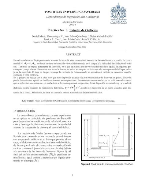 DOCX Mecánica de Fluidos Práctica número 3 Estudio de orificios