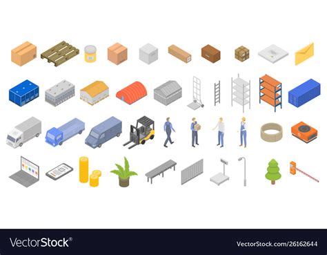 Warehouse Icons Set Isometric Style Royalty Free Vector