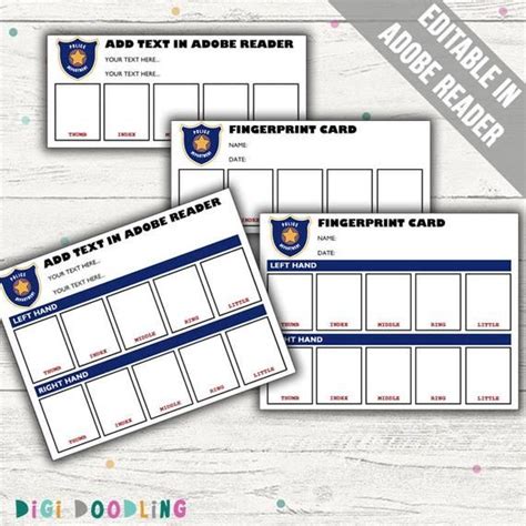 Printable police fingerprint card template. Some of the text is editable, allowing you to change ...