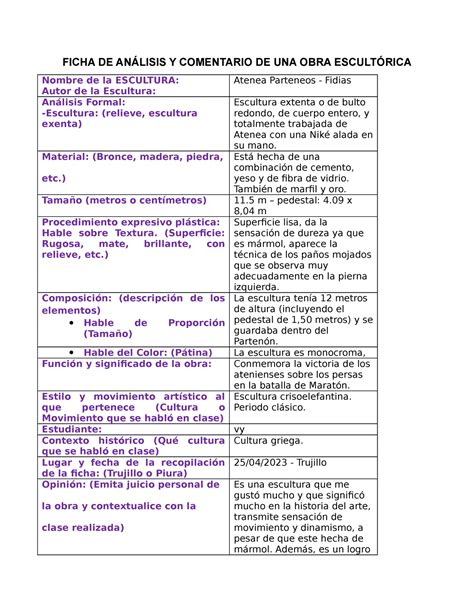 Ficha DE Escultura F FICHA DE ANÁLISIS Y COMENTARIO DE UNA OBRA