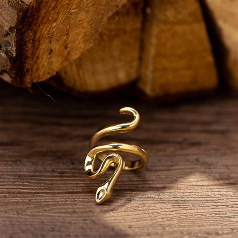 Adjustable Gold Snake Ring Open Stacking K Gold Plated Snake Spiral