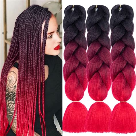 Ombre Braiding Hair Extensions 24 Inch 3 Packs Synthetic High Temperature Jumbo Braiding Hair