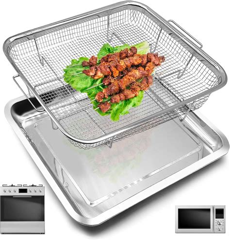 Air Fryer Basket Replacement 2 Pieces Set 10x9 Food Grade Stainless Steel Air Fryer