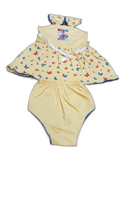 printed cotton baby girl cream frock panties set  rs   north